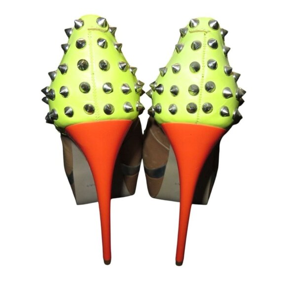 KURT GEIGER Esme Brazilian Leather Neon Spiked Platform Stilettos 37 or 7 - Picture 3 of 12